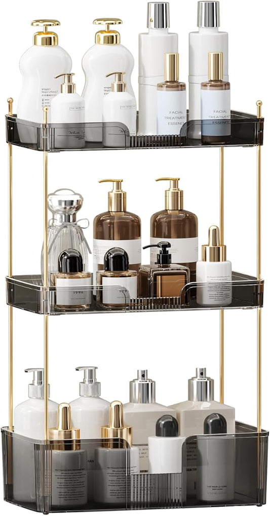 Akinbas 3 Tier Bathroom Organizer Countertop Makeup Perfume Tray Skincare Organizer for Bathroom Dresser Vanity (Grey)