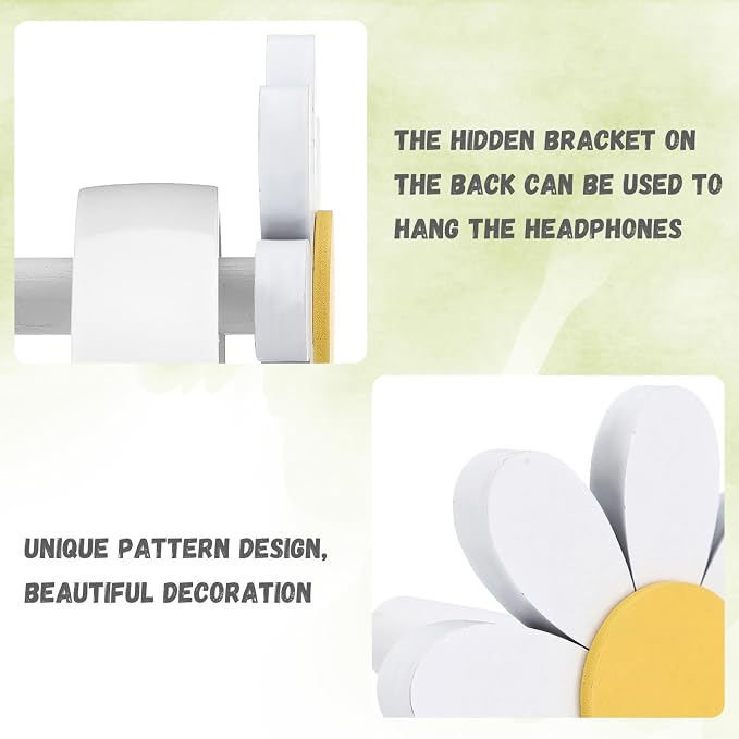 Yookeer Daisy Headphone Stand Cute Headphone Stand Decorative Gamer Gifts for Women Wood Table Decor for Gamer Room Office Desk for Girl Girlfriend Office Worker
