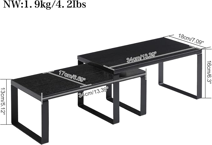 YMYNY Cabinet Shelf Organizer, Countertop Shelves Set of 2, Kitchen Spice Racks, Stackable, Storage Racks for Cupboard, Sink, Pantry, Bathroom, Black, Metal, UHSR002B