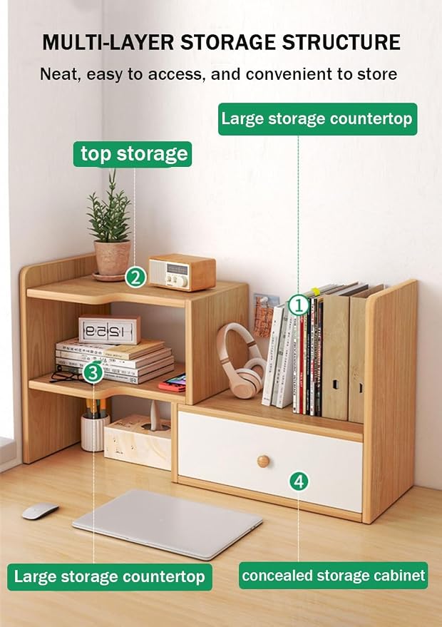 Customizable Multi Layer Desk Organizer for Home, Office Organizers and Storage, Corner Bookshelf on The Desk (Color : 2 cabinet door, Size : White)