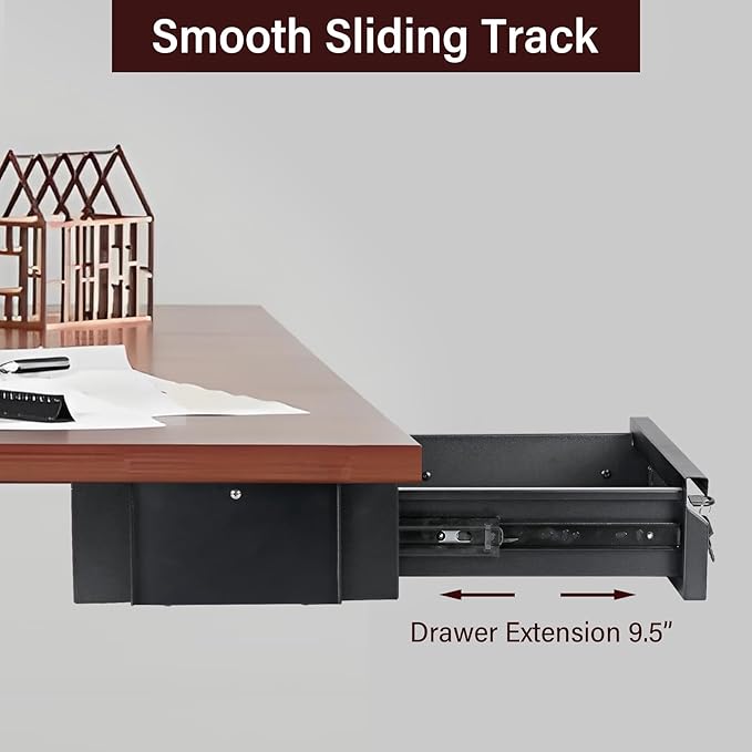 Under Desk Drawer 15.7" x 11.8" x 4.3" | Under Desk Pull Out Drawer with Lock and Keys, 4.3” & 7.5” Optional Bracket Height, Storage Organizer for Workbench
