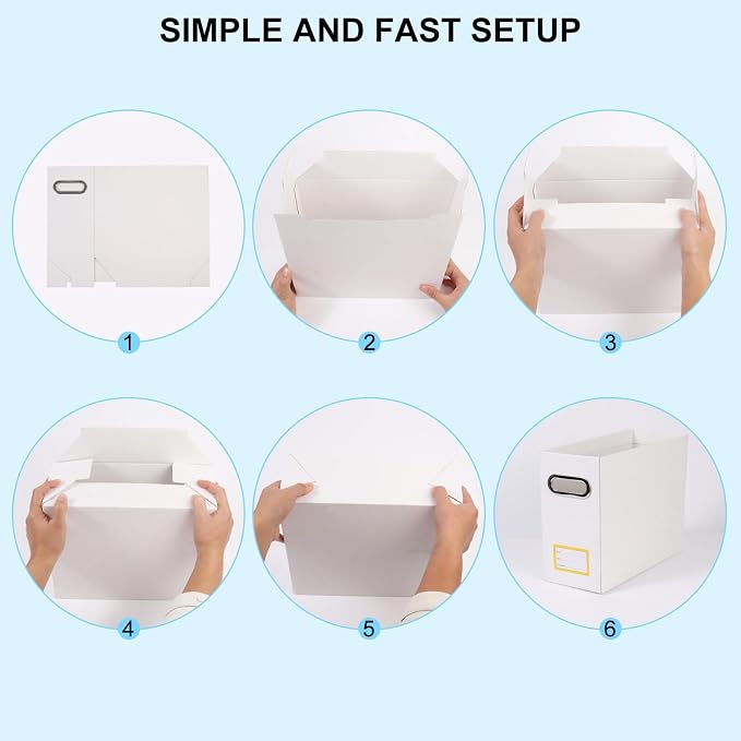 Collapsible File Organizer Box with Handle,12.20x5.11x9.84Inches, Filing Organizer for Home or Office, Small Portable File Box (6 Packs, White-Yellow)