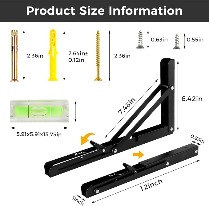 Dntorx 12 Inch Folding Shelf Brackets, 2 Pcs Heavy Duty Metal Collapsible Shelf Bracket Wall Mounted Brackets for Fold Down Table Wall Mounted Brackets for Shelves Space Saving