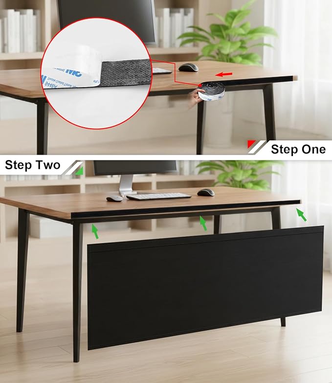 Under Desk Privacy Panel with Table Cable Management, 60 Inch Desk Skirt Modesty Desk Panel with Self-Gripping Straps for Office Home, Premium Silver-Plated Interior to Provide Better Privacy