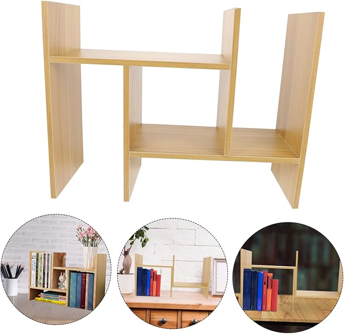 VILLCASE Desktop Storage Shelf Bookshelf Organizer Standing Desk Storage Rack for Stationery Sundries and Home Office Use Walnut Color Compact Design for Adults