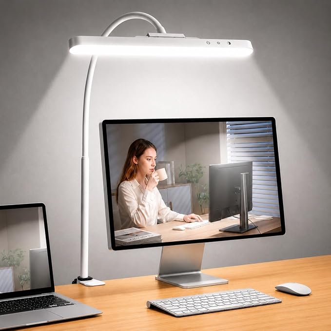 ShineTech Rechargeable LED Desk Lamp for Home Office, Magnetic Cordless Clip On Desk Light with Clamp, 3 Color Modes & Stepless Dimming, Eye-Caring Gooseneck Lamp for Reading, Study, White