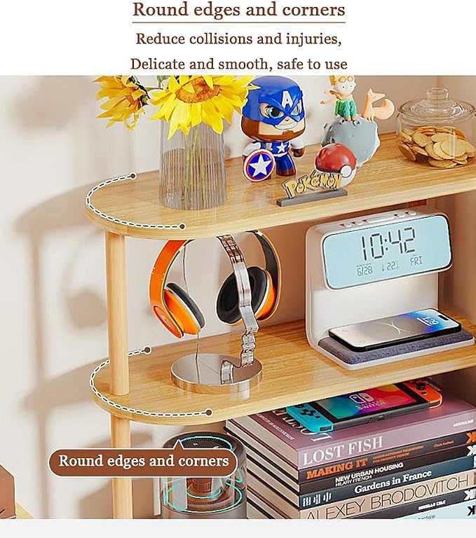 FOTN Vertical Wood Corner Shelf, Simple Desktop Small Bookshelf 3-Tier Clutter and Ornaments Storage Shelf File Organizer Rack Bookcase (Oak, 3-Tier)