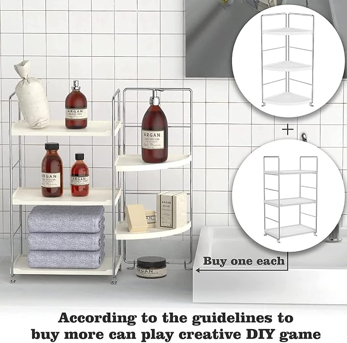 3-Tier Bathroom Countertop Organizer - Vanity Tray Cosmetic & Makeup Storage- Kitchen Spice Rack Standing Shelf - Corner Storage Shelf, Silver