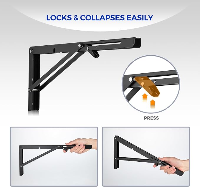 Ravinte 4 Pack 22 Inch Folding Shelf Brackets – Matte Black, Heavy Duty Collapsible Brackets for Tables and Benches – Space-Saving Design