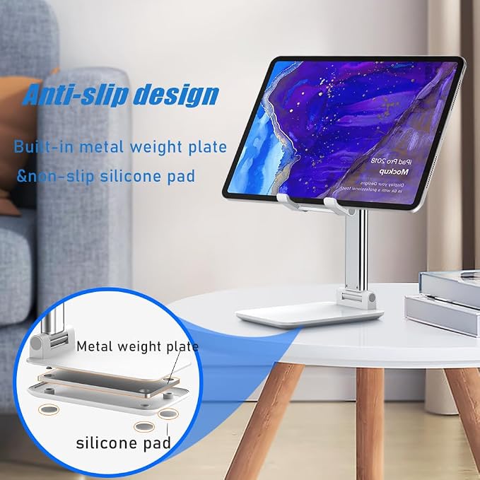Phone Stand for Desk, Cell Phone Holder Cute Smart Cellphone Stand Foldable Stands Compatible with Under 8" Devices, Office Accessories, White-Green