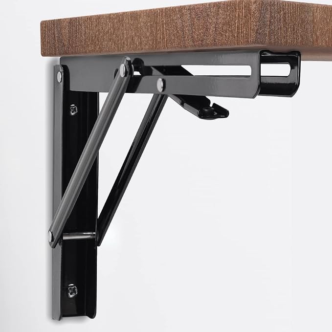 YUMORE Folding Shelf Bracket Heavy Duty, 12 Inch Collapsible Shelf Bracket, Black DIY L Bracket for Workbench Folding Table Hinge, Max Load: 330lbs, 2 Pack