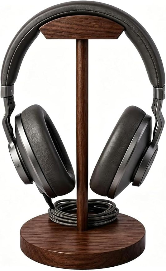 Headphone Stand Nature Wood Headset Hanger Mount Hook Gaming Holder Desktop Earphone Artful Functional Stand for All Headsets with Solid Wooden Base
