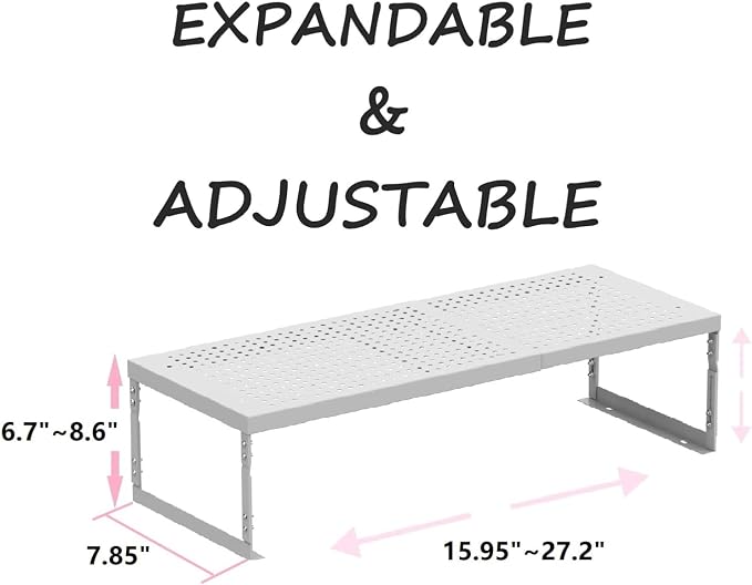 Stackable Expandable Metal Shelf Organizer - Adjustable Wire Storage Rack with Holes for Kitchen, Bathroom, Cabinet, Office - Space Saving, Durable & Sturdy Design（3PACKS/Medium/White