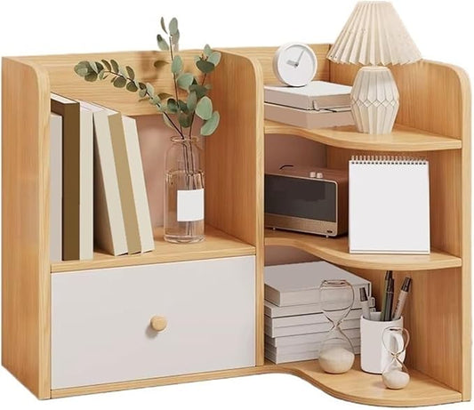 Office Multi-Layer Corner Desktop Bookshelf Density Board Home Organizer Shelf with Drawer Home