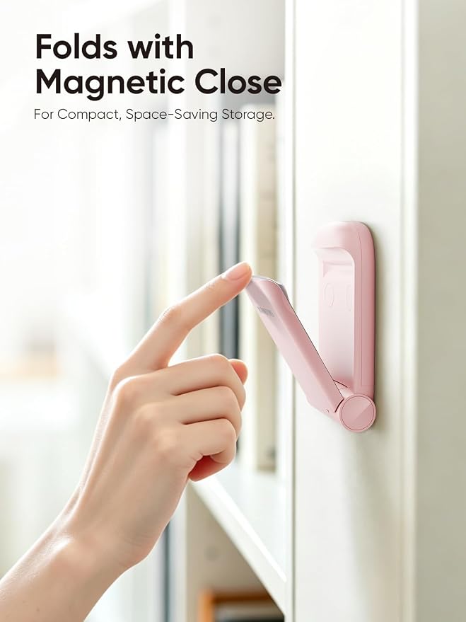 MAMUVIMO Headphone Stand, Headset Stand Foldable ＆ Sticky, Headphone Holder Hook Mount with Non-Slip Silicone, Adhesive Earphone Desk Hanger Clip Space-Saving for Airpods Max, All Earphones- Pink