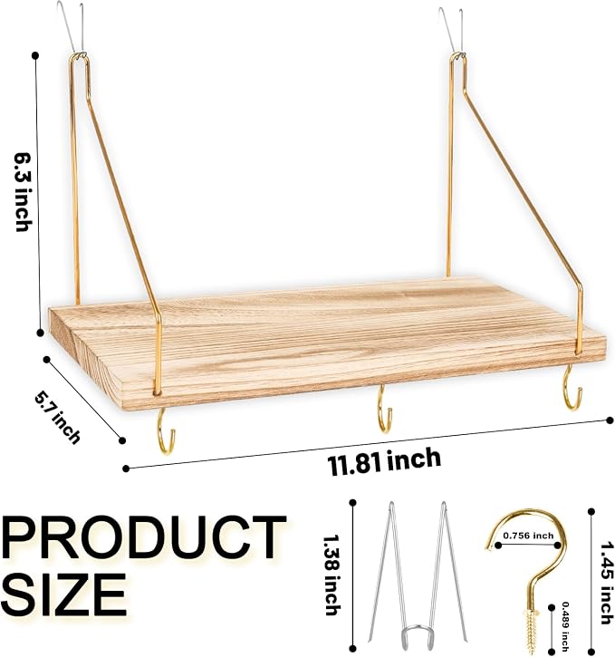 2-Pack Cubicle Shelf For Fabric Walls With Hooks：12x6.0in Wooden Cubicle Shelf Hanging Organizer Gold Shelves For Accessories Office Stylish Ations cubical Decorations For Women Desk work storage