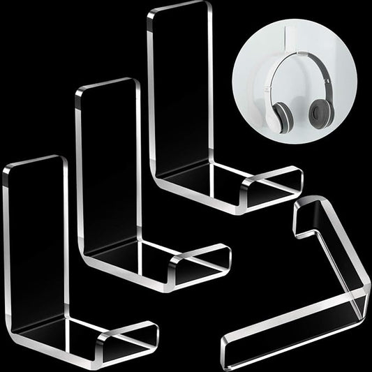 Weewooday 4 Pieces Headphone Hanger Headset Stand Holder Adhesive Wall Mount Headphone Hook for Desk Acrylic Gaming Earphones Hanger with Glues for Earphone Controller(Clear)