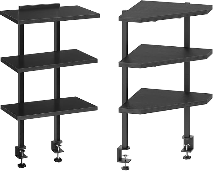 MAHANCRIS Desk Shelf and Desktop Shelf Bundle, Clamp On Desk Organizer, Adjustable Desk Corner Storage Shelf with Metal Frame, DSBK3601-DSBK5501