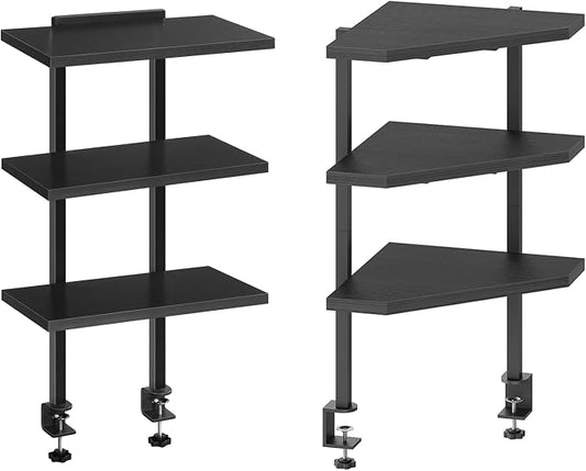 MAHANCRIS Desk Shelf and Desktop Shelf Bundle, Clamp On Desk Organizer, Adjustable Desk Corner Storage Shelf with Metal Frame, DSBK3601-DSBK5501