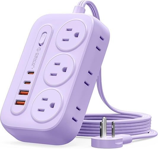 ORICO Surge Protector Power Strip, PD20W Multiple Outlets Extension Cord with 6 AC Outlets and 4 USB Charging Ports (2 USB-C), Flat Plug, 5 Ft Mountable Outlet Extender for Office/Dorm ETL Listed- OG