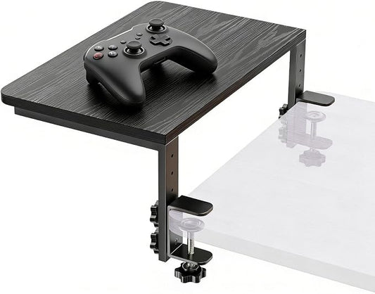 Clamp On Desk Extender, Monitor Riser Shelf, 44 lb Load | Height options, No-drill setup, Heavy duty frame, Office station, Gaming PC area, Home workspace, Storage layer, Black finish