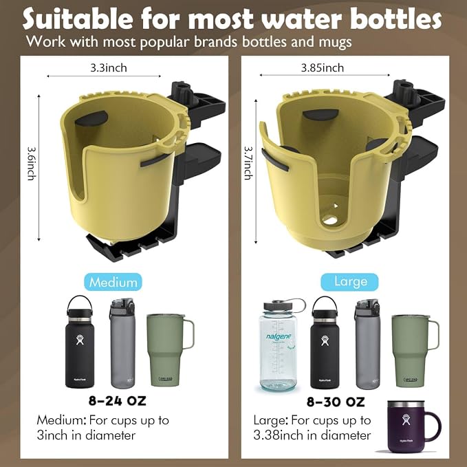 Desk Cup Holder with Headphone Hanger, Clip on Cup Holders for Desks with Spill-Proof Cup Design, Easy to Install, Enough to Hold 8-28OZ Coffee Cups, Water Bottles. (Yellow, Large)