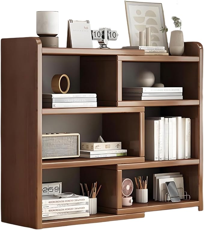 Expandable Bookshelf Wood Desktop - Organizer Bookcase Office Book Case Storage Rack Multipurpose Shelves Corner Display for Study,Living Room,Small Space