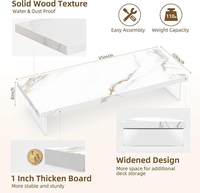 Monitor Stand Riser, Wood & Acrylic Computer Monitor Stand Desk Desktop Organizer Table for Home, Office Workspace, Laptop Riser, Printer, PC & TV Screen Riser