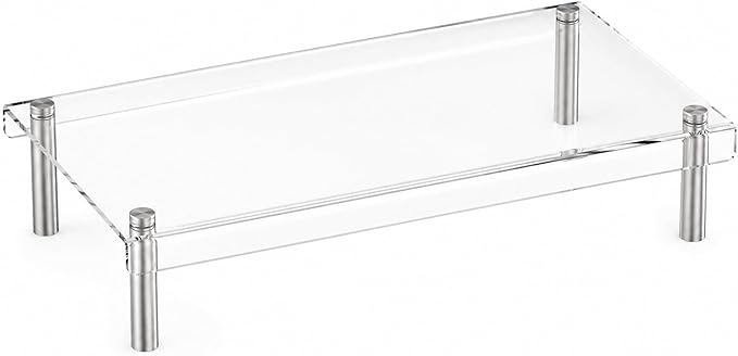 Clear Acrylic Riser, Display Stand, Large Transparent Monitor Riser Stand Acrylic Shelf with Non-Slip Feet, Desktop Organizer for Collectibles, Figurines, Cosmetics, Multifunctional Stand