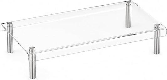 Clear Acrylic Riser, Display Stand, Large Transparent Monitor Riser Stand Acrylic Shelf with Non-Slip Feet, Desktop Organizer for Collectibles, Figurines, Cosmetics, Multifunctional Stand