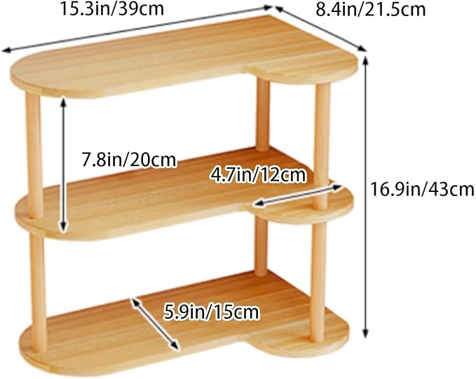Desktop Bookshelf Organizer, Multi Tier Space Saving Corner Shelf, Thickened Wood Board Structure, Small Bookcase for Office, Home, Dorm(Light Walnut,15.3 * 8.4 * 16.9in)