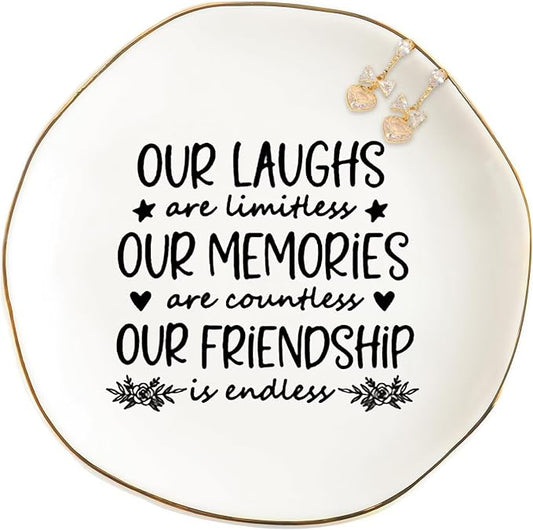 Friendship Gifts for Women Best Friend Jewelry Dish, Our Laughs are Limitless, Our Memories are Countless