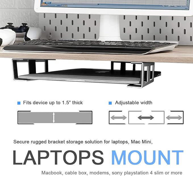 IFCASE Under Desk Laptop Mount, Metal Under Desk Shelf Holder for Laptop, Mac mini, MacBook, Keyboard with Anti-Scratch Silicone (Silver)