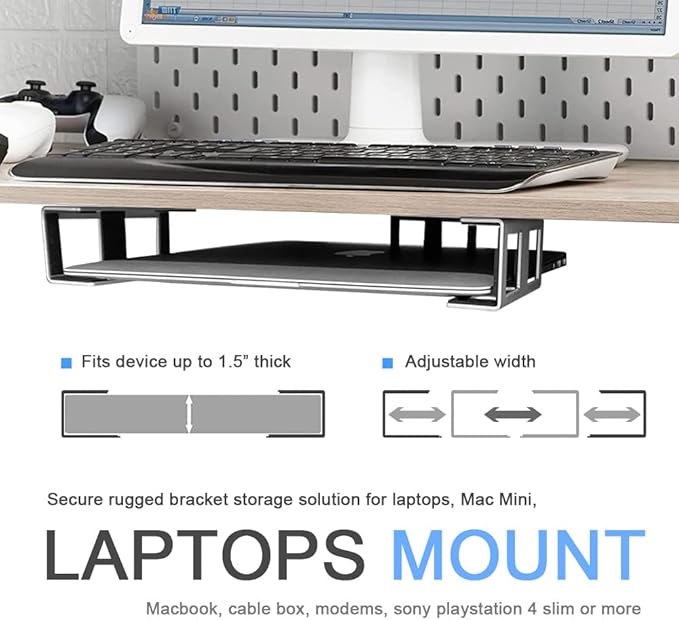 IFCASE Under Desk Laptop Mount with Adhesive & Screw in, Hard Aluminum Under Desk Shelf Holder for Laptop, Mac mini, MacBook, Keyboard with Anti-Scratch Silicone (Silver)