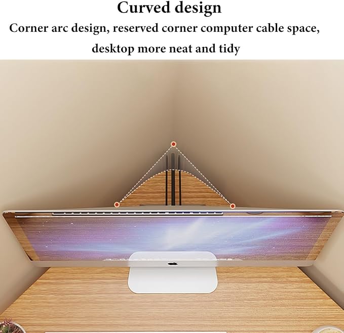 GIZNXBA Corner Desk with 3 Tier Torage Shelves, 90° Triangle Corner Table with CPU Stand for Small Space, Computer Table Makeup Vanity Desk for Home Office Bedroom (Color : /Natural, Size : 57cm)