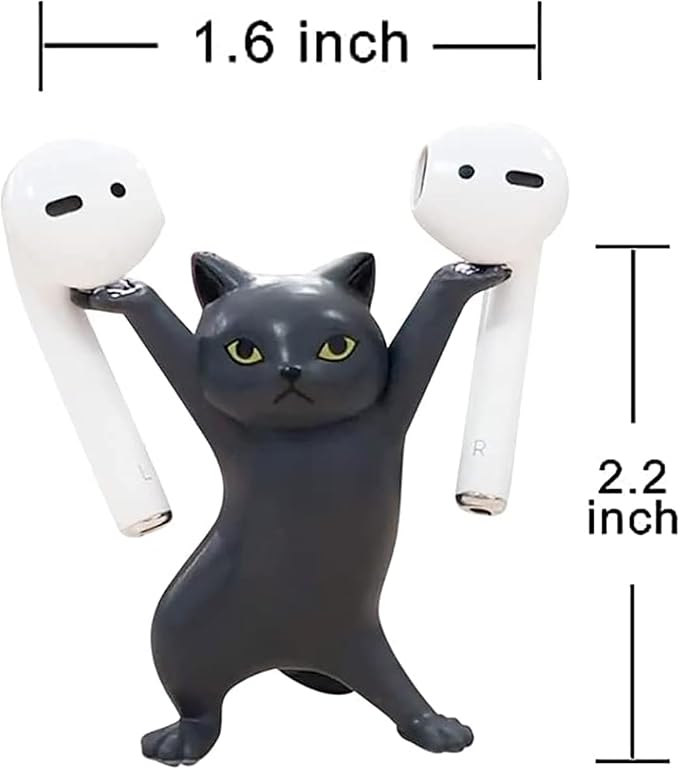ATHAND Cute Stuff Home Decor Fun Kitty Decoration for Desk Shelf Magnetic Dance Cat Airpod Holder Headphone Earbuds Holder for Apple AirPods 1& 2 3 Pro, Unique Birthday Bday Gifts Ideas (Black)