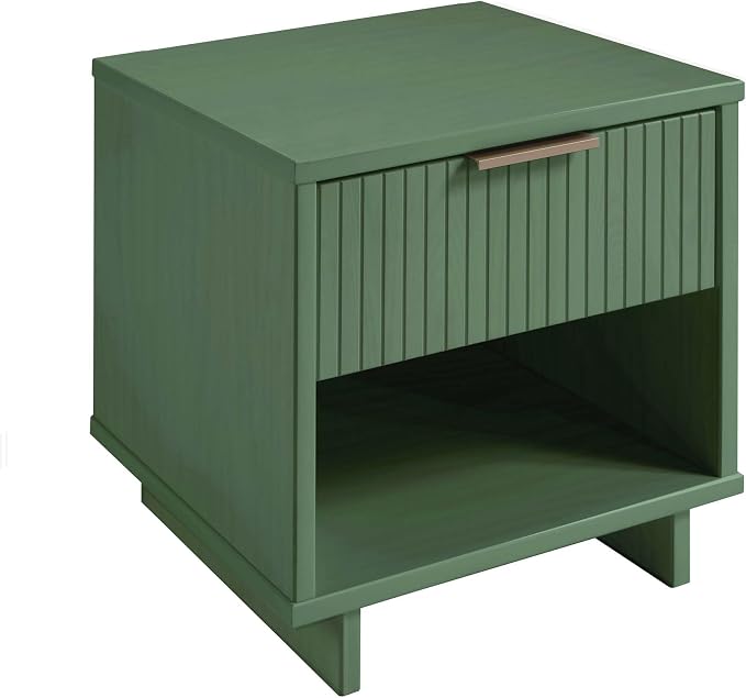 Manhattan Comfort Granville 1-Drawer Nightstand Set of 2, Modern Glam Bedside Table with Ribbed Design and Gold Handles, Ideal for Living Room and Bedroom Use, Sage Green