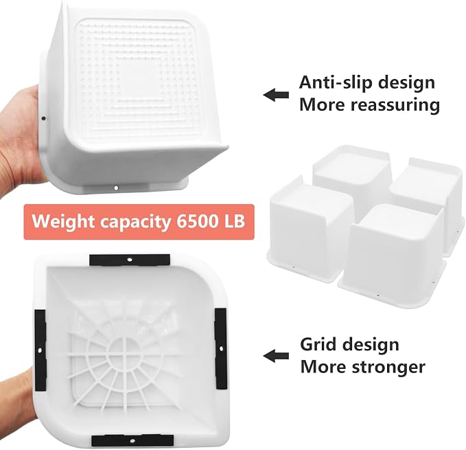 Bed Risers 4 inch Heavy Duty, 8 Pack Oversized Furniture Risers, White Bed Lifts Risers for Table, Sofa, Chair, Couch, Desk, Bed Frame Risers Supports Up to 6,500 Lbs