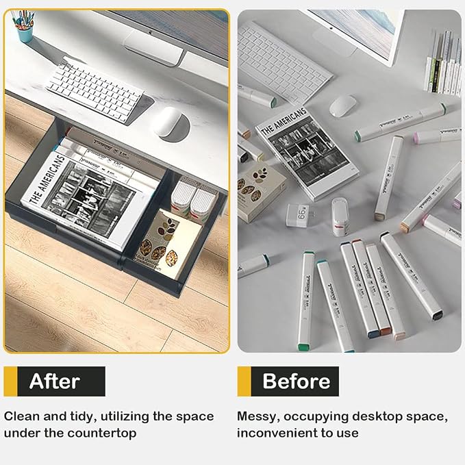 Under Desk Drawer Storage with 3 Drawers, Large Desk Drawer Attachment for office, Drawer Organizer Slide Out, Plastic Stick on Drawer White