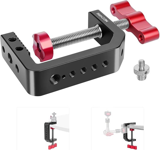 C Clamp Desk Camera Mount, Aluminum Table C-clamp with 1/4" 3/8" Thread, Desktop DSLR Mount for Photo Studio Video Camera, Light Stand, Desk, Rods, Shelves, Bike, Max Clamp 2.36" (62021)
