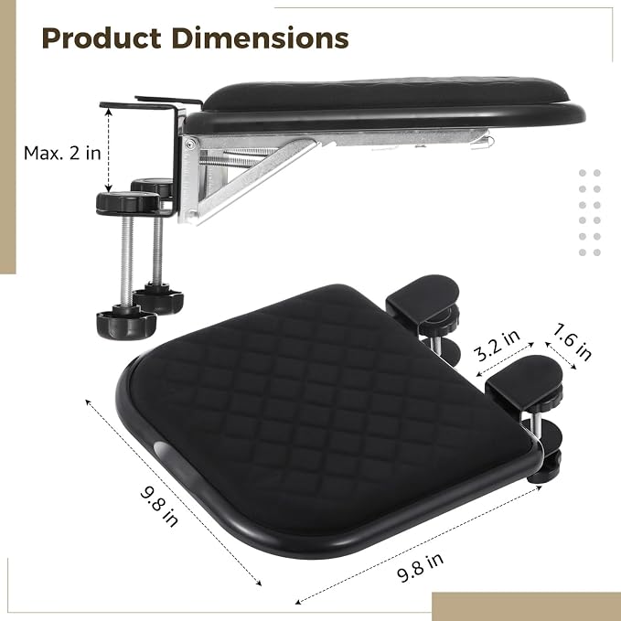 Ergonomic Arm Rest for Desk, 90° Folding Armrest Extension with Soft Memory Foam Pad, No-Drill Clamp Installation, Adjustable Elbow Support Computer Desk Extender for Home, Office