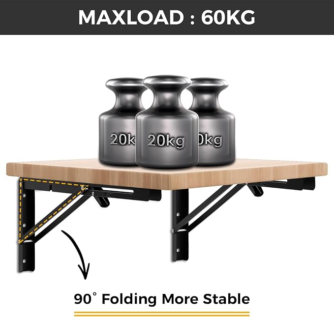 Dntorx 10 Inch Folding Shelf Brackets, 2 Pcs Heavy Duty Metal Collapsible Shelf Bracket Wall Mounted Brackets for Fold Down Table Wall Mounted Brackets for Shelves Space Saving