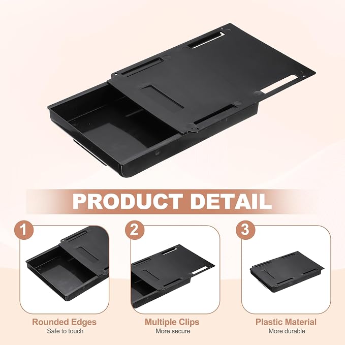PATIKIL 2 Pack Under Desk Drawer Slide Out, 8.66 x 6.1/4.3" Plastic Table Storage Drawers Slide Out Storage Box for Laptop Study Desks Dining Dressing Tables Wardrobes Cabinets, Black