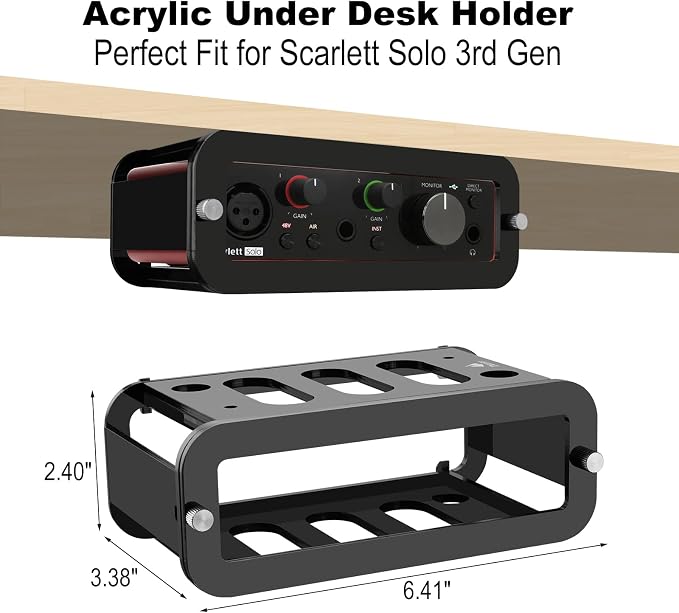 Under Desk Holder for Scarlett Solo 3rd Gen, Acrylic Under Desk Shelf Organizer Under Desk Mount Wall Mount Holder (Black)