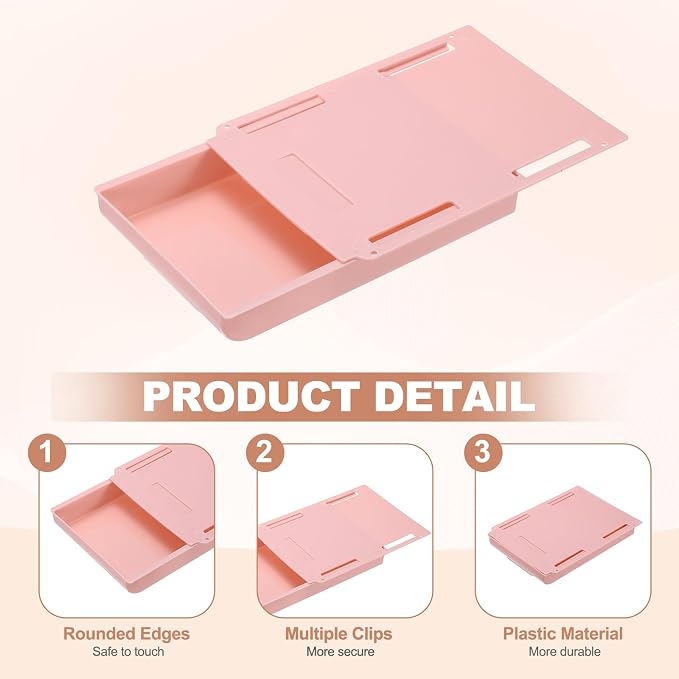 PATIKIL Under Desk Drawer Slide Out, 8.66 x 6.1" Plastic Table Storage Drawers Slide Out Storage Box for Laptop Study Desks Dining Dressing Tables Wardrobes Cabinets, Pink