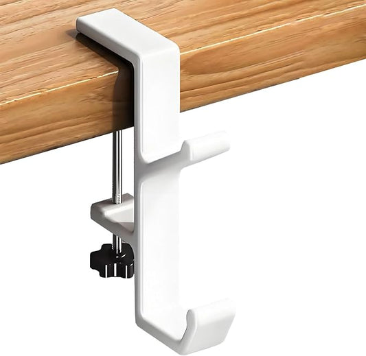 Headphone Stand - Aluminum Alloy Headphone Holder, Under Headset Stand for Desk Fit for PC Gaming Headset Hanger Hook Suitable for Office, Computer, Student Class Desk, Handmade Creator Table (Blanco)