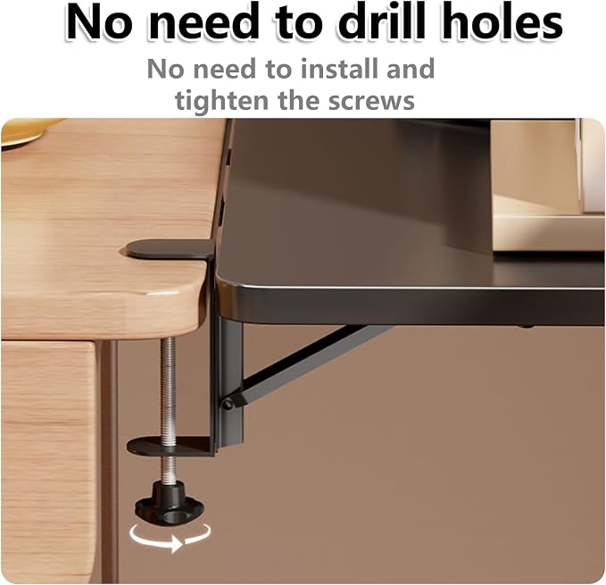 Desk Extender Tray,Clamp-on Kitchen Table Extender Extension Baffle, Removable Foldable Sturdy Support Ergonomic Desk Extender,for Home Office Desktop Extension(Brown,(L*W)23.6*8in/60*20cm)