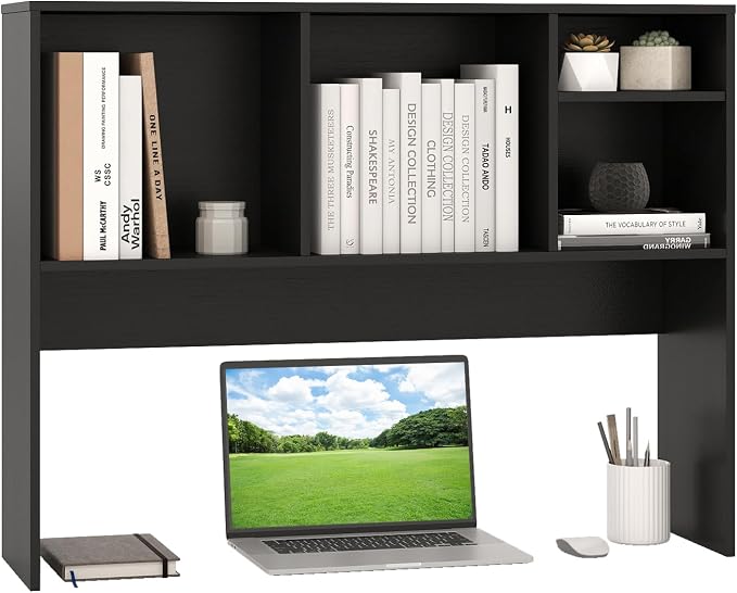 Giantex Desktop Bookshelf, Countertop Storage Hutch with 4 Shelves for Computer Desk, Dressing Tabletop Display Rack, Multipurpose Desk Hutch Storage Organizer for Home Office Dorm (Black)