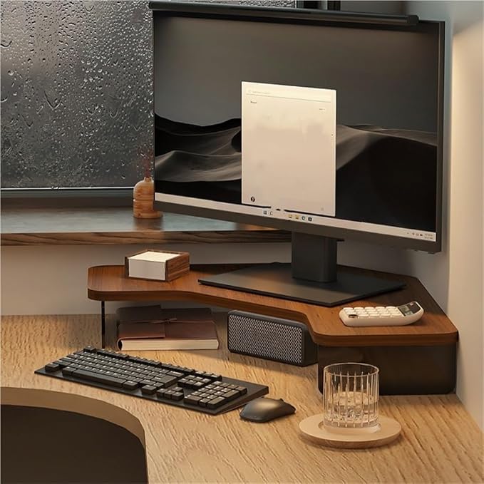 Corners Tabletop Monitor Stand, Office Laptop Stand for Desk, Simple Desk Shelf with Storage, Single Monitor Rack for Home, Triangular Laptop Stand with Cable Holes(White)