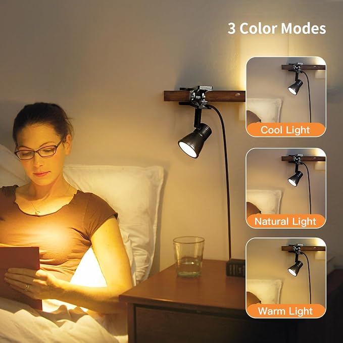 LUJOLUMIN Clip Lamp, Mini Portable 360° Rotation Clamp on Lamp for Bed/Bedside Headboard/Table/Bunk/Desk/Shelf, 3 Color Temperature Options, 10 Dimmable Brightness Levels for Reading (5W) | Metal Clamp Desk Light, 3 Color Temperatures and 10 Brightness...
